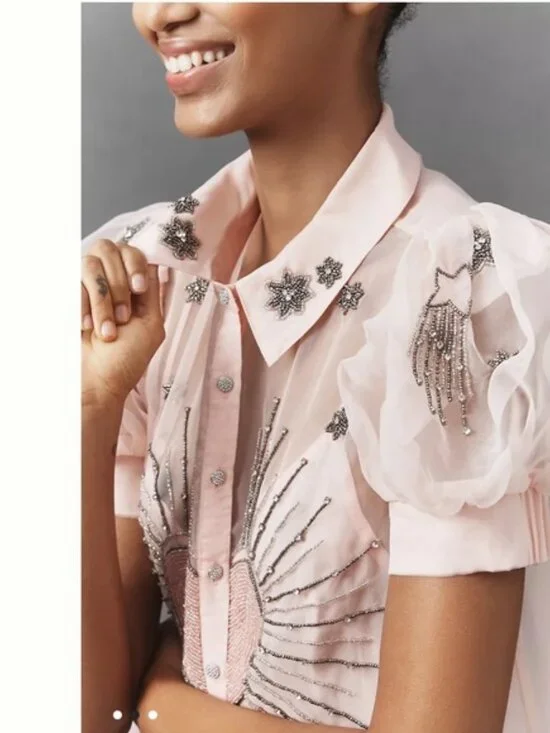 Maeve short-sleeve embellished mini shirt dress - Picture 2 of 3